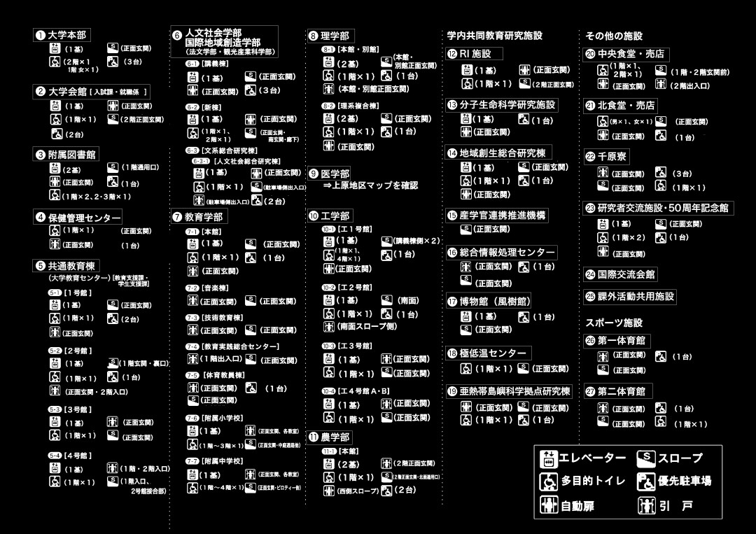 白黒反転版バリアフリーマップ 千原 上原 琉球大学障がい学生支援室